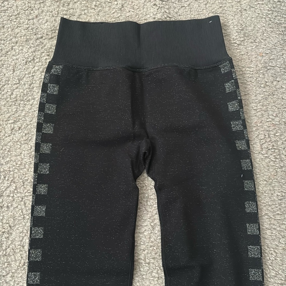 PINK ACTIVE black glitter checkered leggings Size S